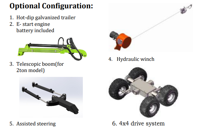 2ton & 4ton Log Trailer with Crane